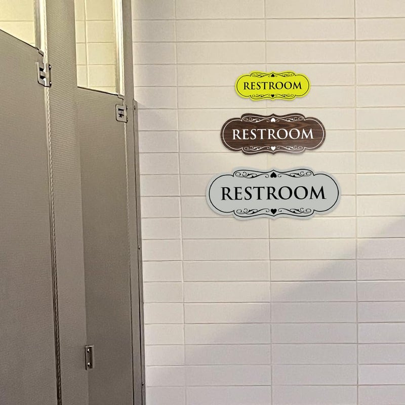 All Quality Designer Restroom Wall or Door Sign - Bathroom Signage | Durable Plastic and Easy Installation | Black/Gold - Medium (1 Pack) - Image 4